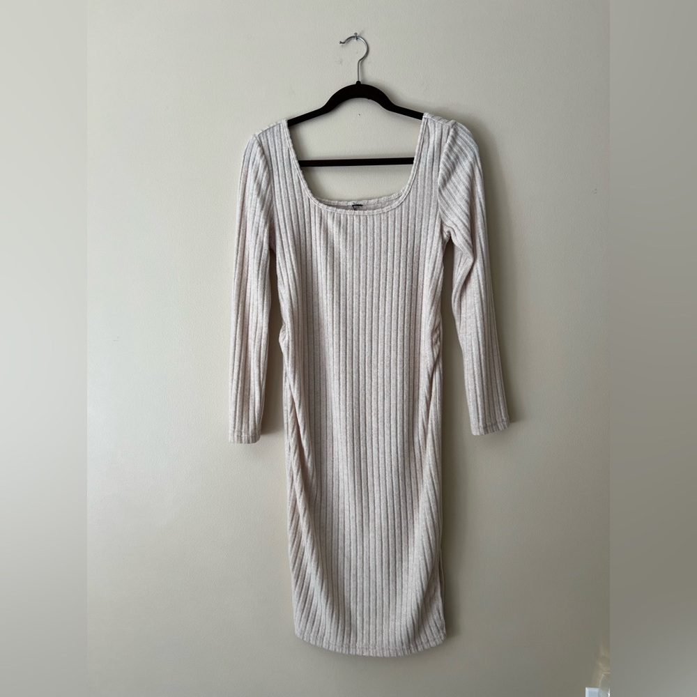 Cream Ribbed Knit Maternity Dress